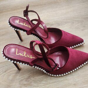 Wine Burgundy Suede Ankle Straps Heels Pumps SZ 11